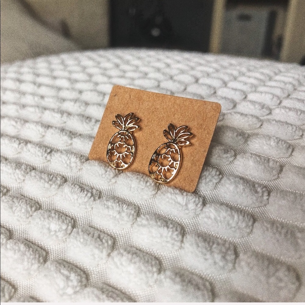 LAST SET SALE Gold Whimsical Pineapple Earrings - Picture 4 of 4